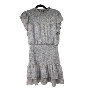 Timing Light Blue Pink Ditzy Floral Smocked Mini Dress Sz‎ L Womens